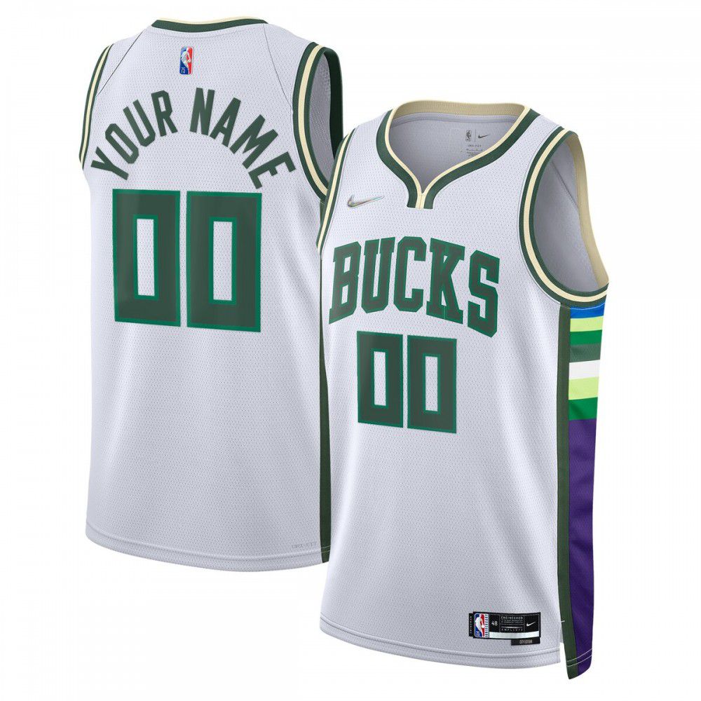 Milwaukee Bucks 2021/22 Swingman Custom Jersey - City Edition - White-Pro Kit Vault | Brand New 26/27 Sports Jerseys